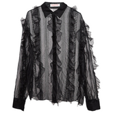 Valentino Black Beads Embroidered Organza Ruffle Detail Shirt